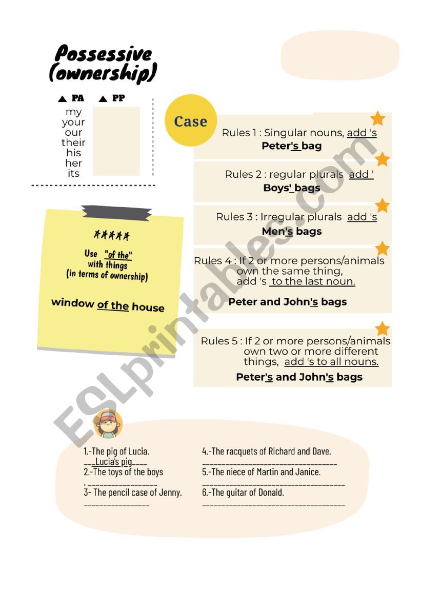 POSSESSIVE CASE worksheet