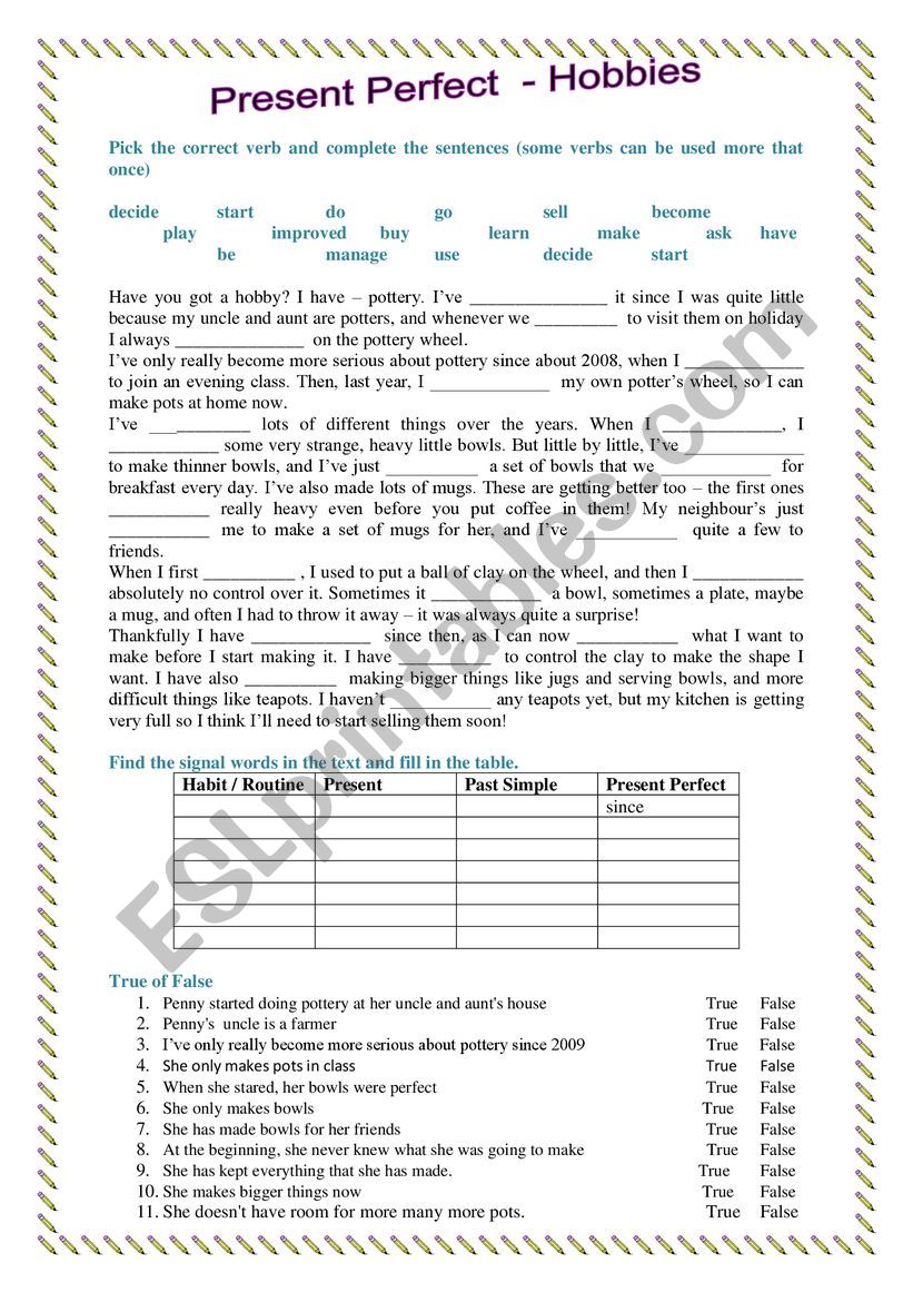 Present Perfect/ hobbies/ sports