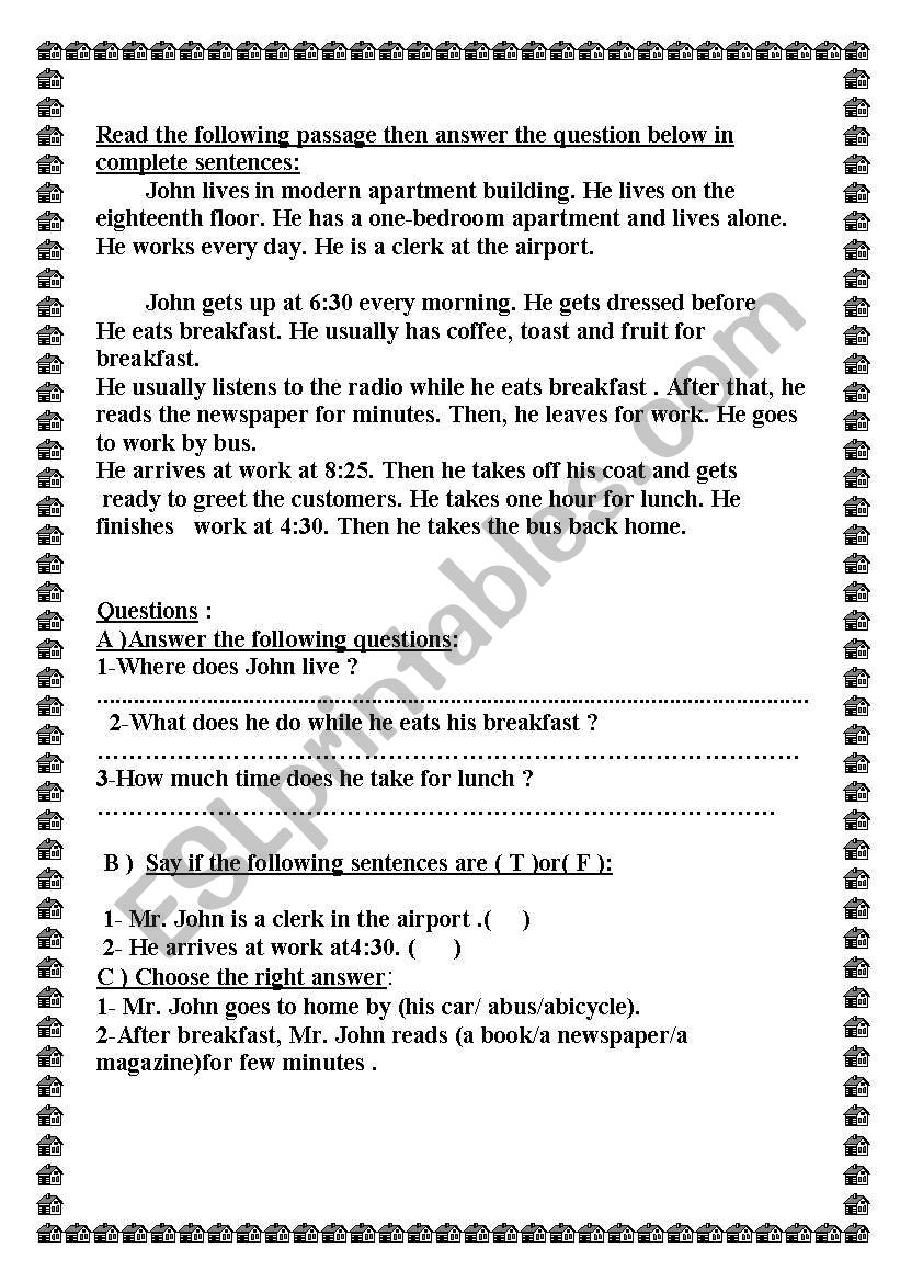 passage worksheet