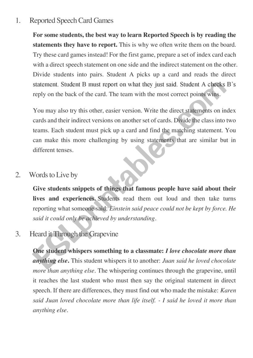 Reported speech worksheet