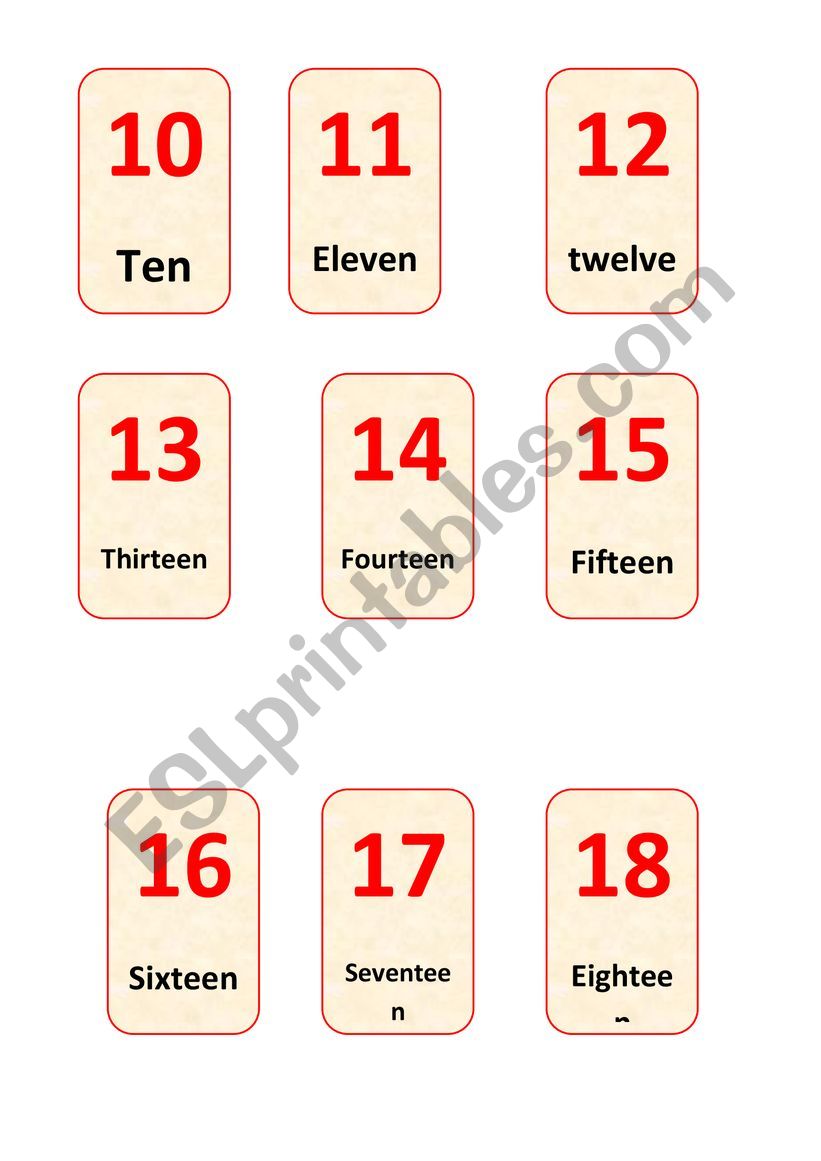 fLASHCARDS NUMBERS worksheet