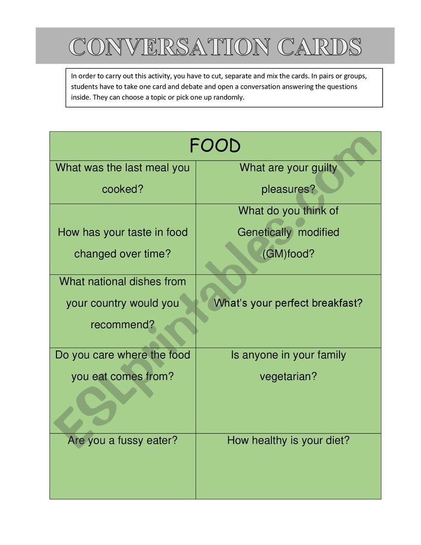 CONVERSATION CARDS worksheet