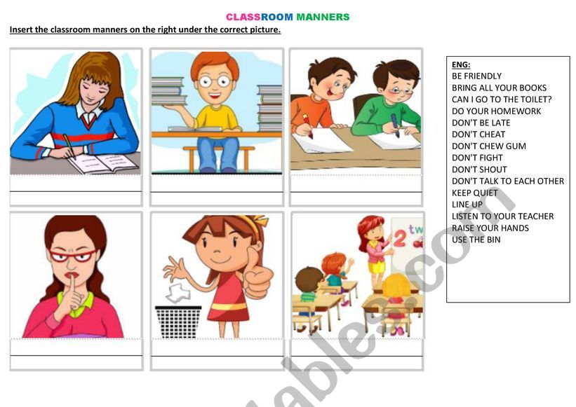 Classroom manners worksheet