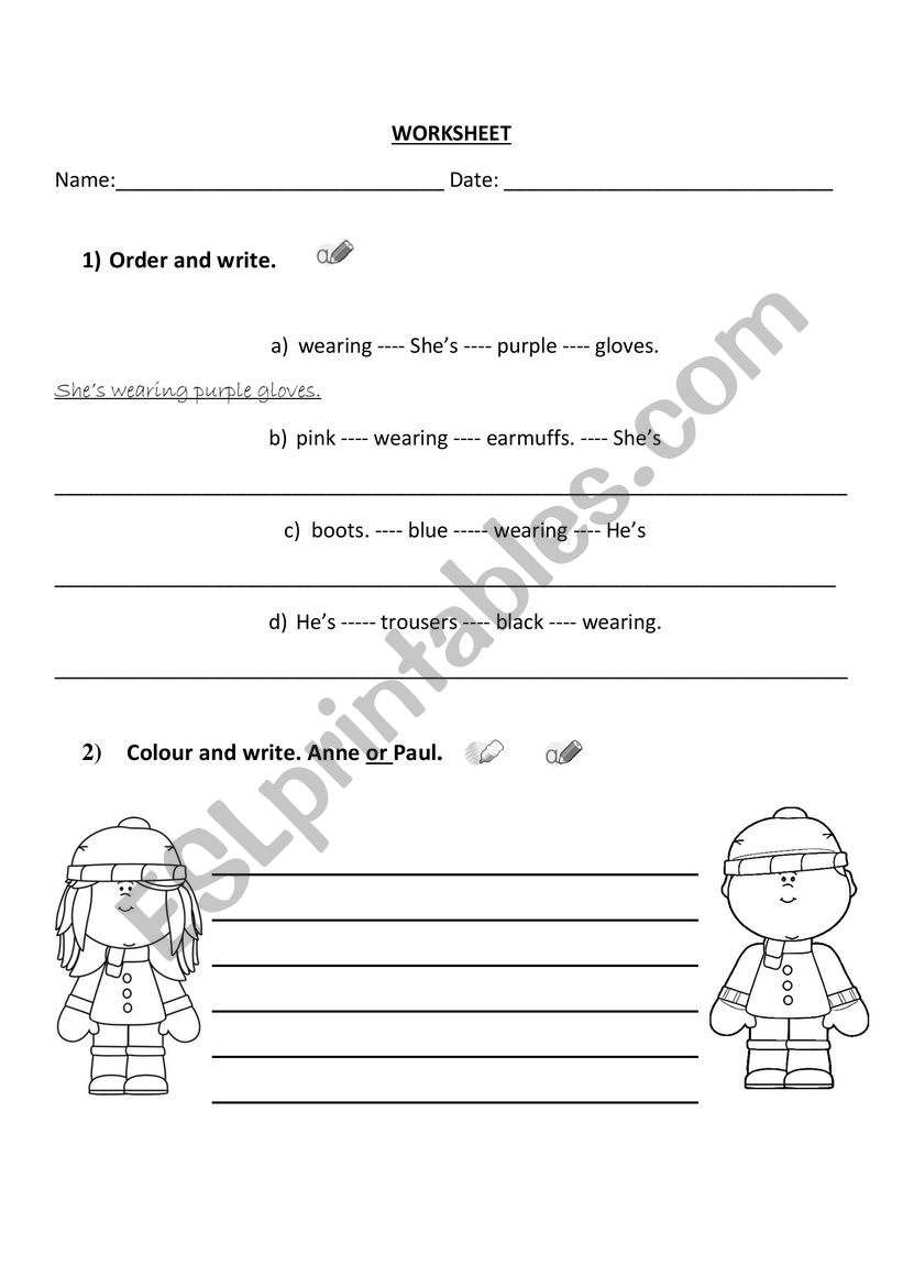 Clothes - writing exercise worksheet
