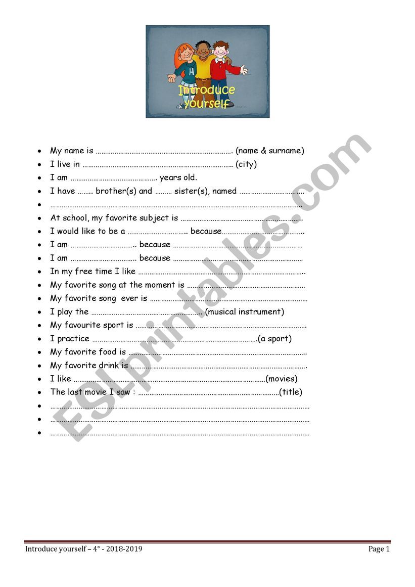 introduction worksheet