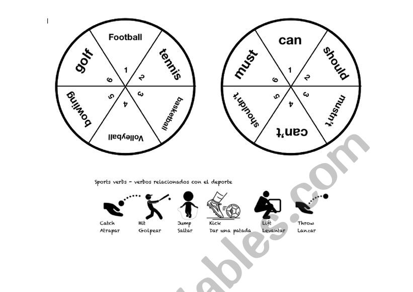 Sports spinner game worksheet