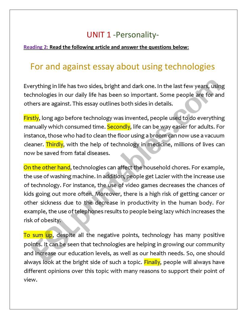 personality for and against essay2