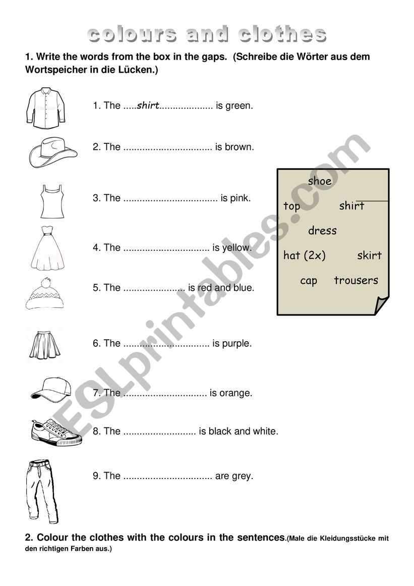 worksheet revision clothes numbers colours food
