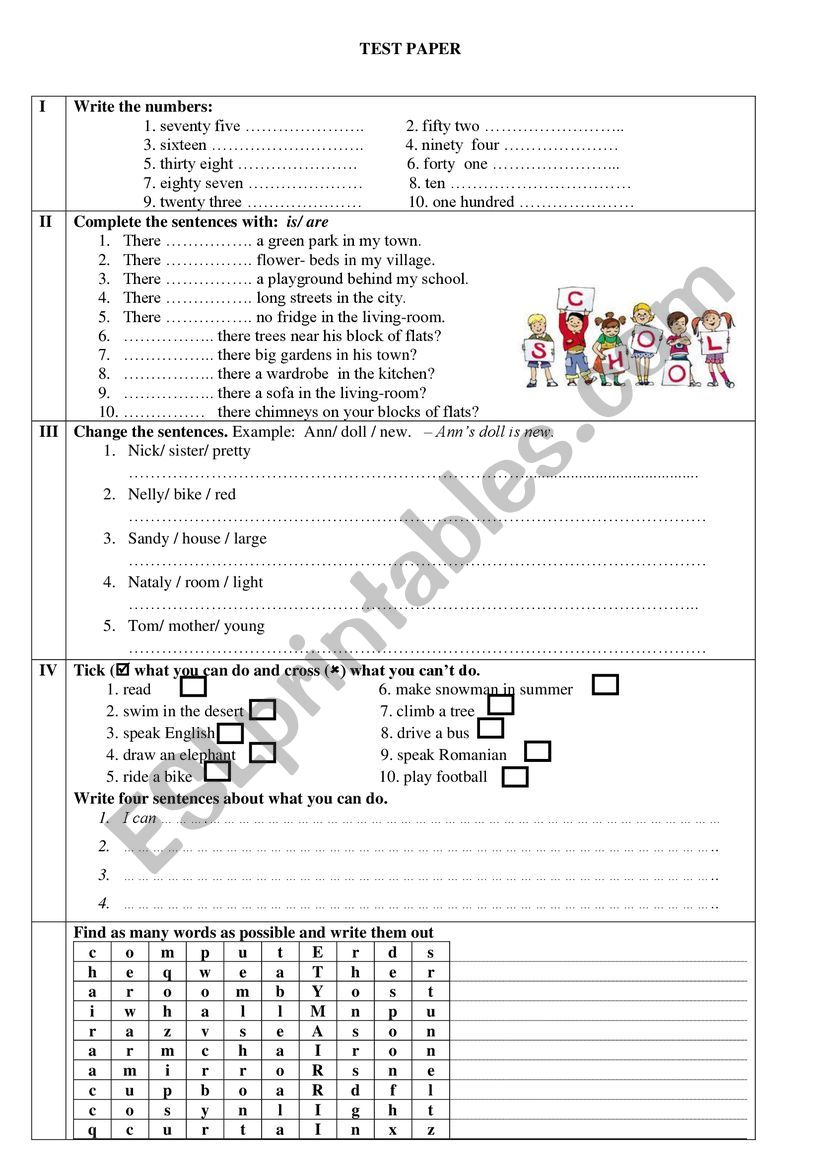 test 3rd grade worksheet