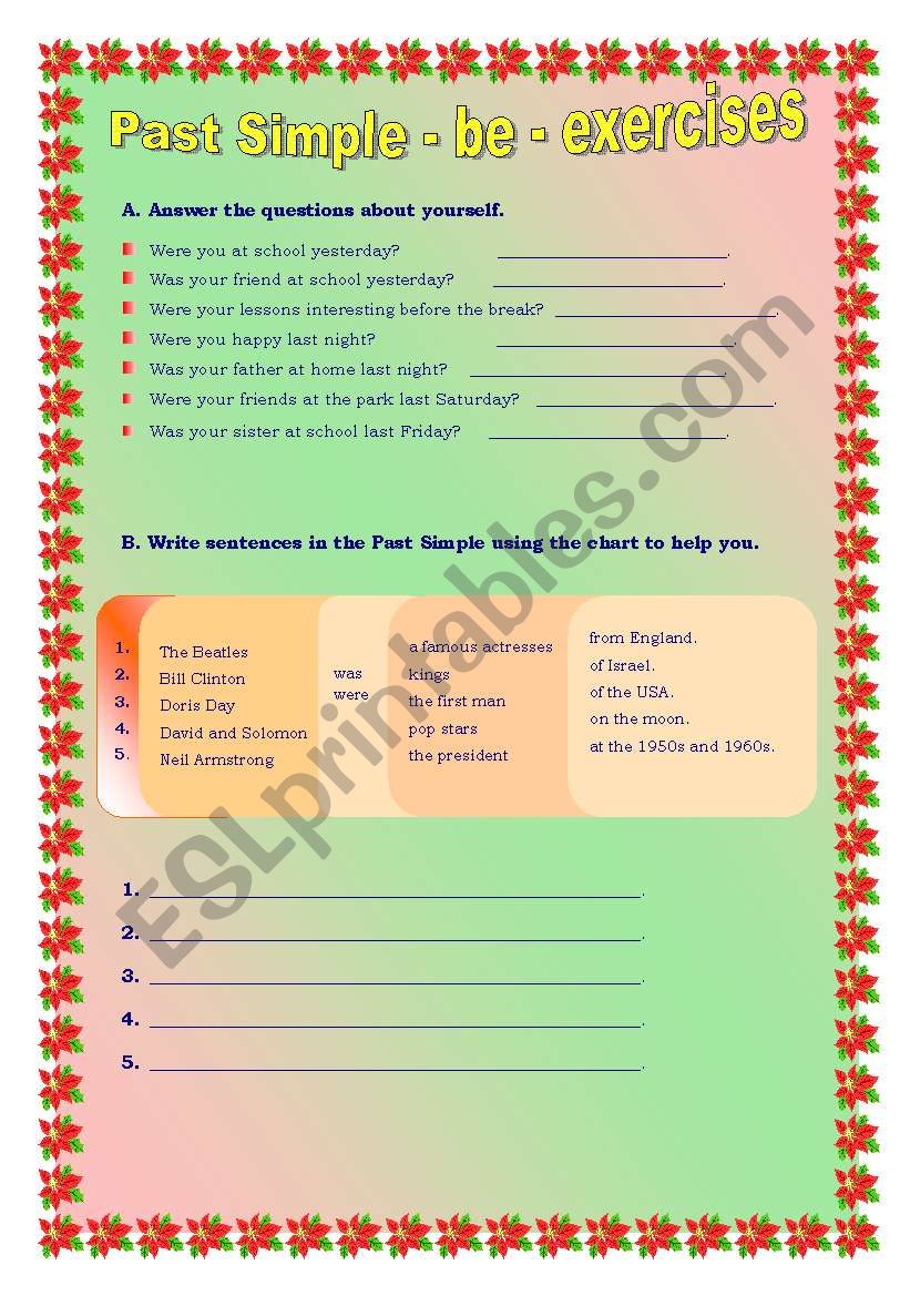 Past Simple - be - exercises worksheet