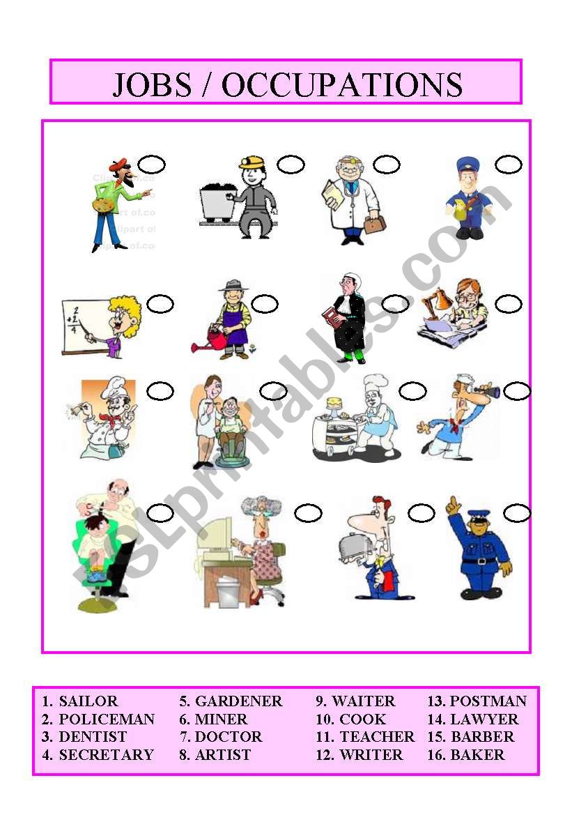 jobs, occupations worksheet