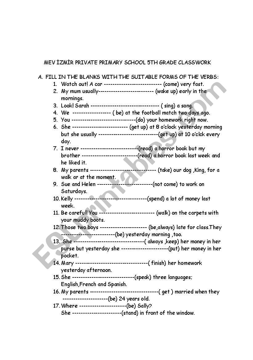 past tense worksheet