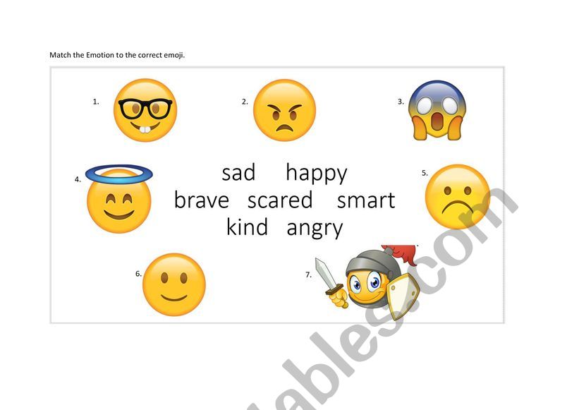 Match the emotion Emoji worksheet