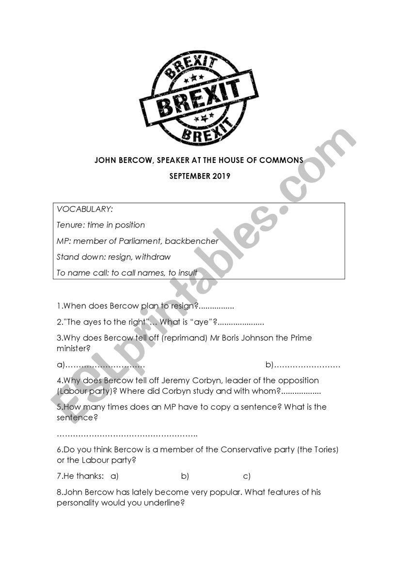 Brexit worksheet