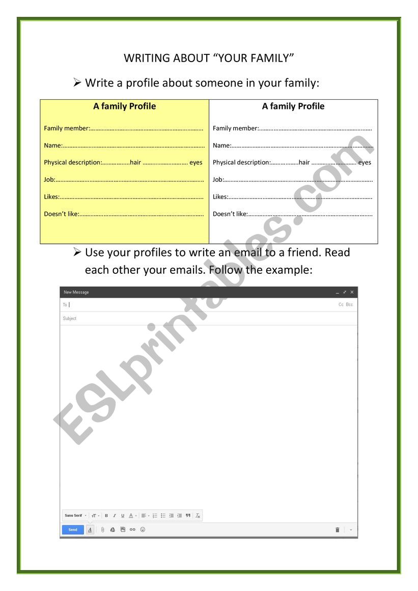 Writing email About your family