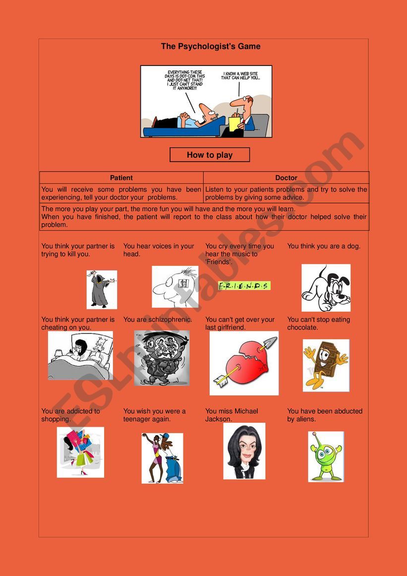 Game the Psychologist´s Settee ESL worksheet by oddzis