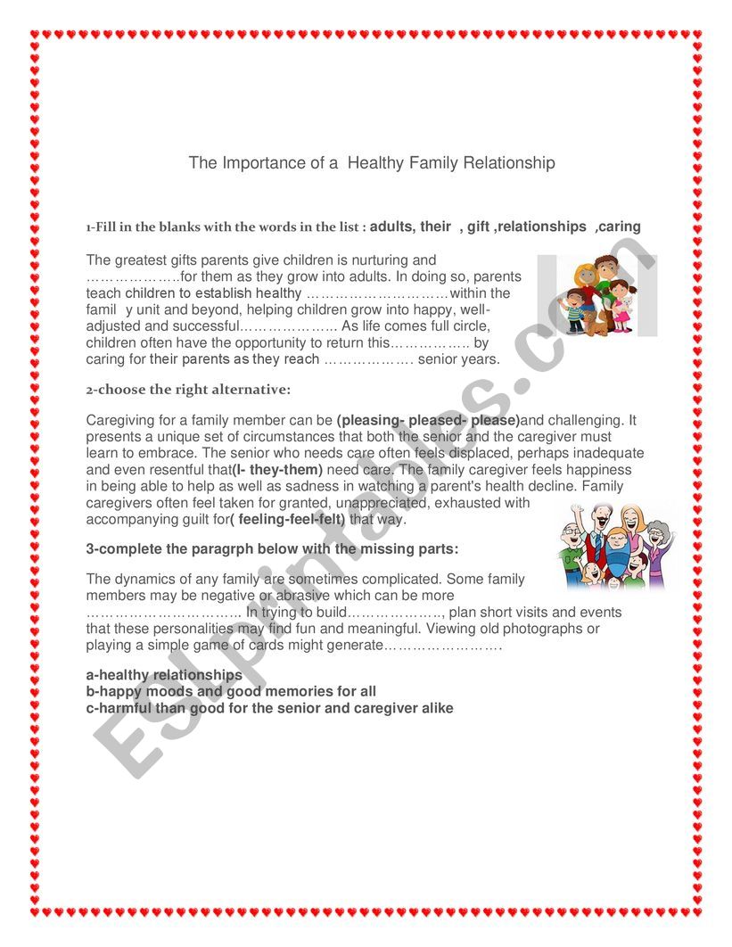 family relationships worksheet