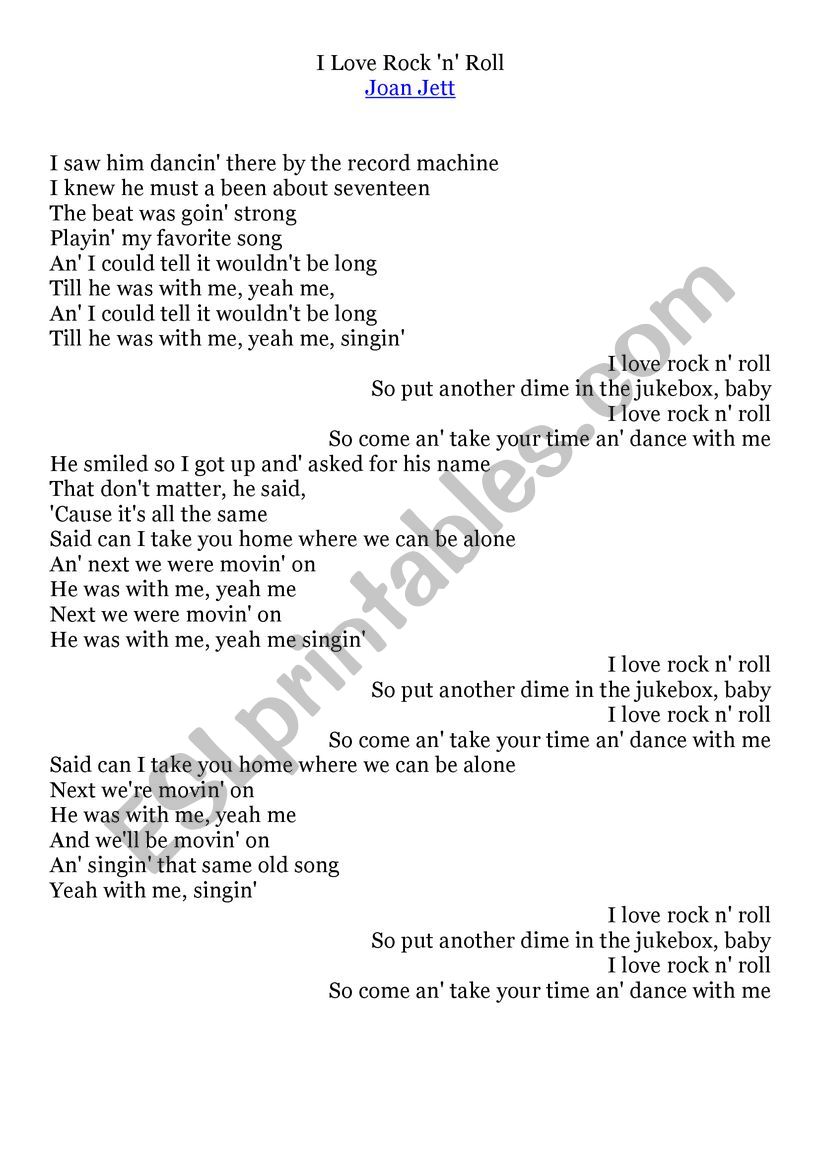 Song for teaching worksheet