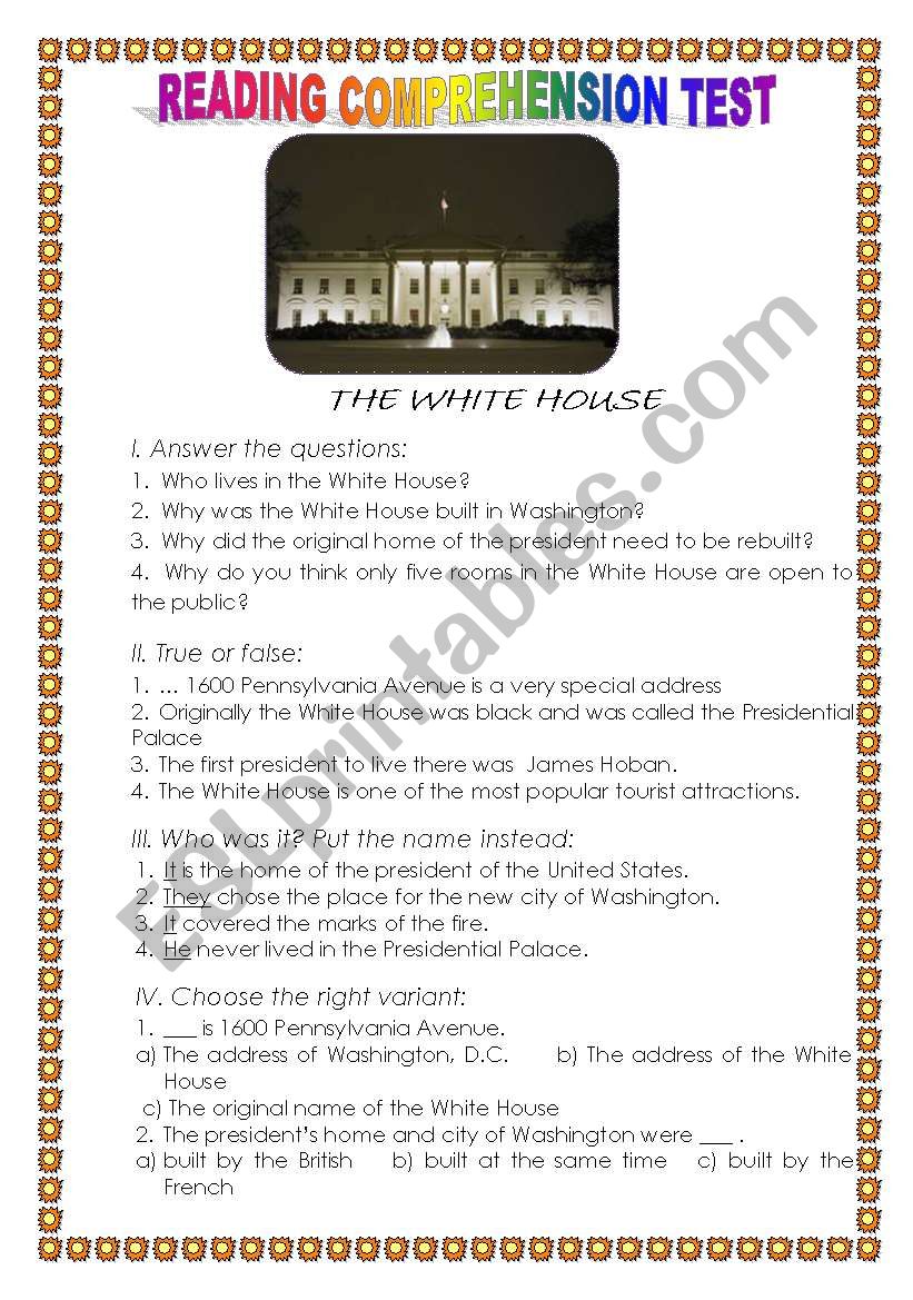 The White House Test worksheet