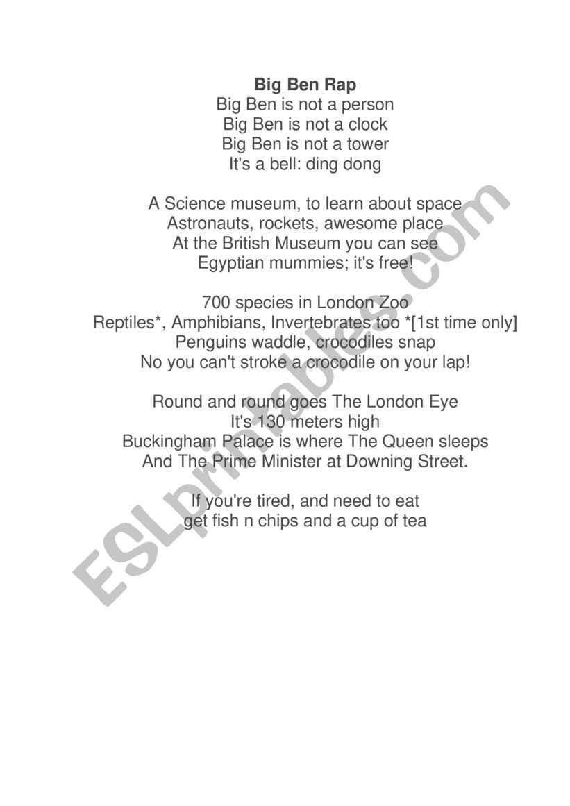 Big Ben Rap challenge worksheet