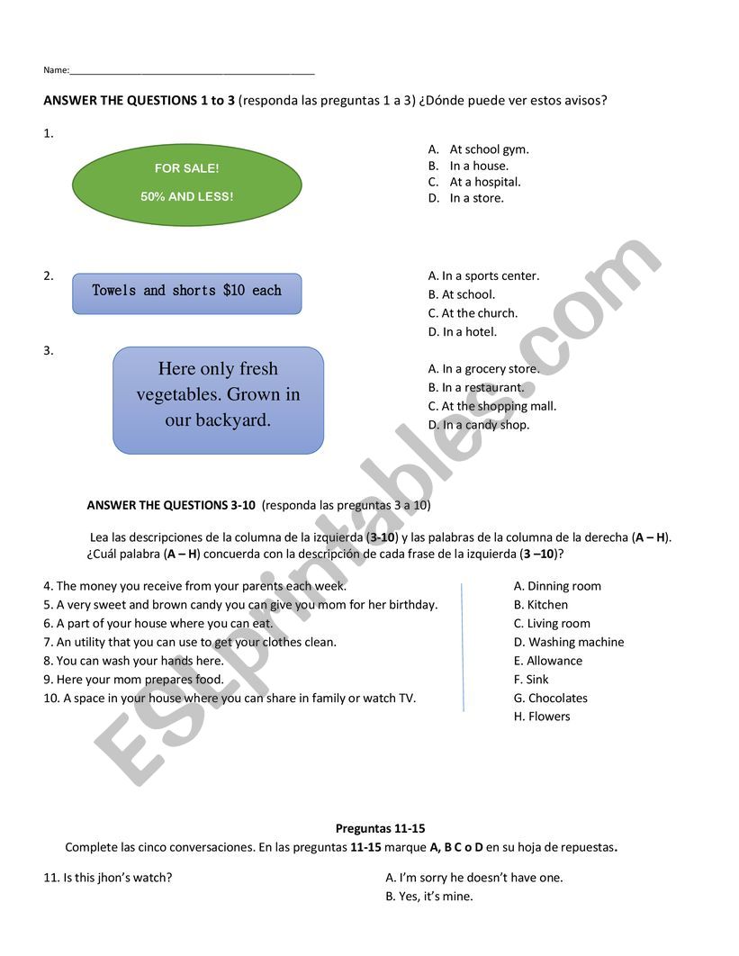 WRITING TEST 8 GRADE worksheet
