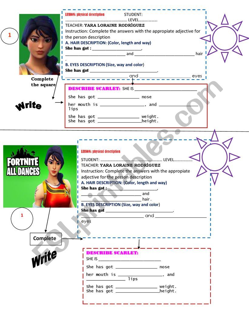 PHYSICAL DESCRIPTION  worksheet