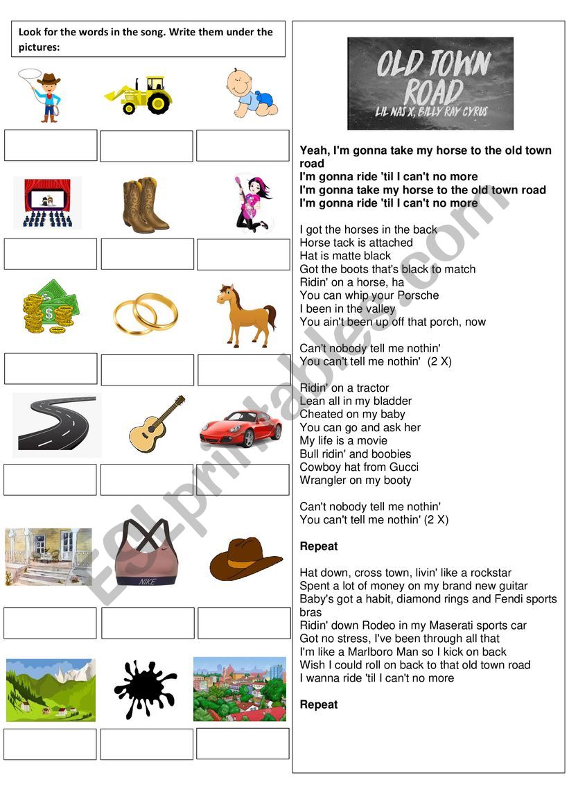 SONG OLD TOWN ROAD worksheet