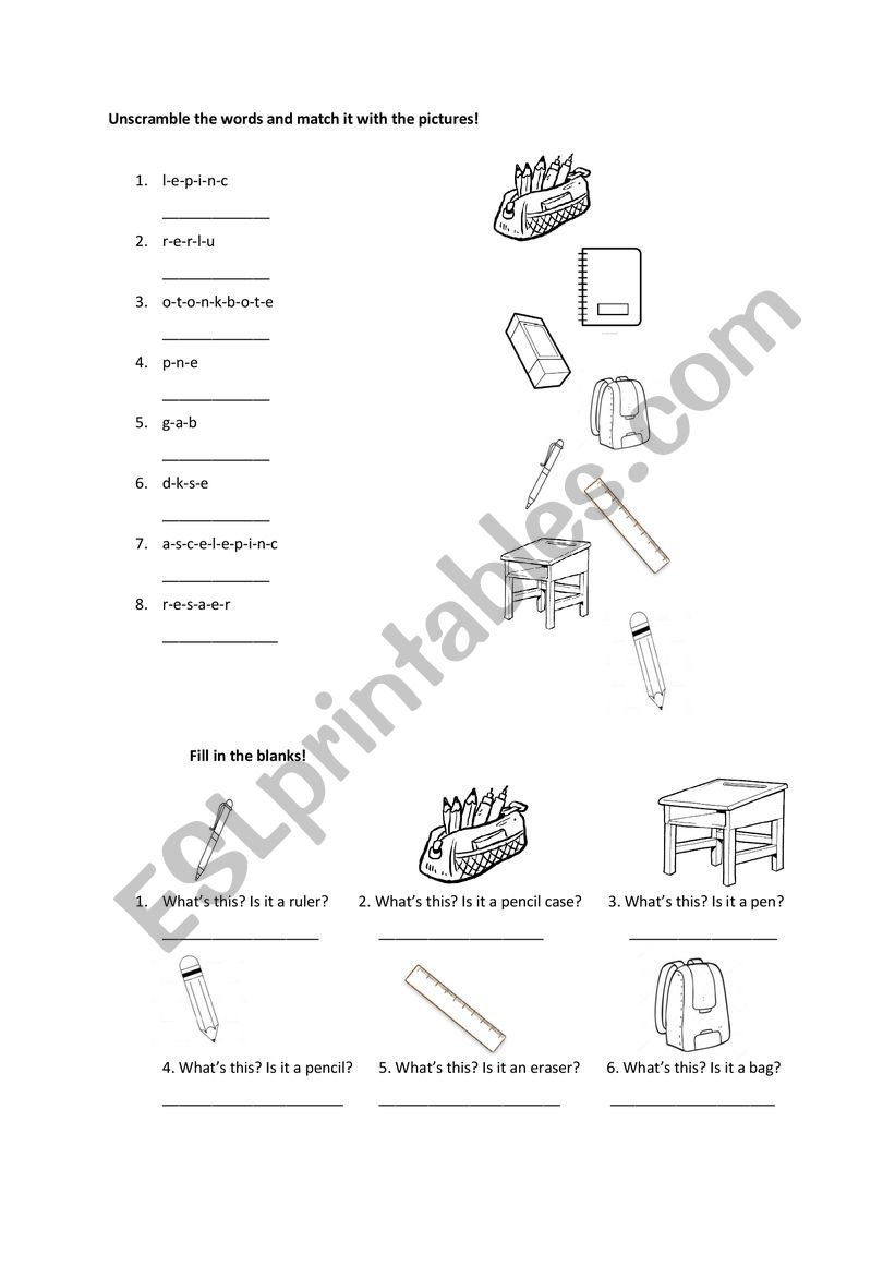 SPelling and vocabulary worksheet