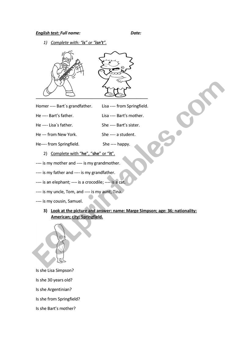 Family and verb to be  worksheet