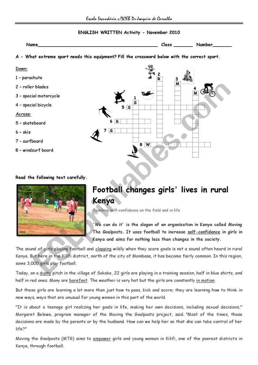 extreme sports worksheet