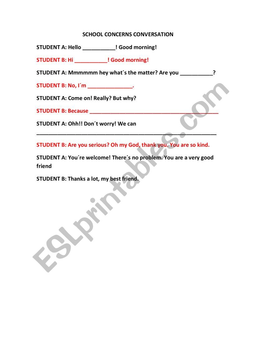 School concerns worksheet