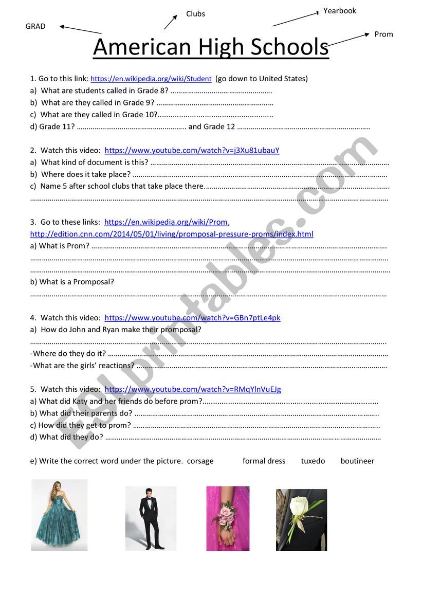 US highschools webquest worksheet