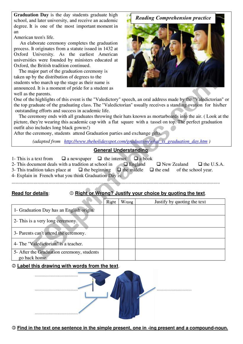 graduation ceremony worksheet