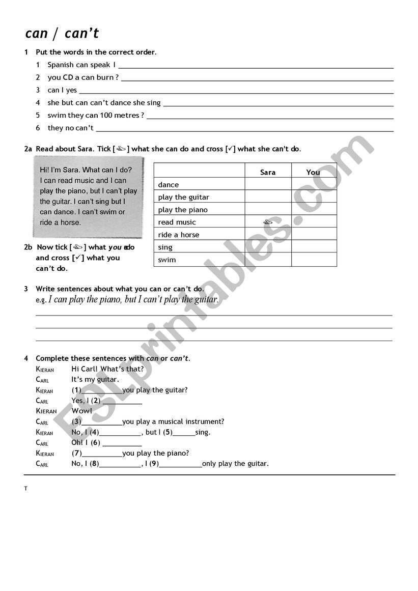 Can - Cant worksheet