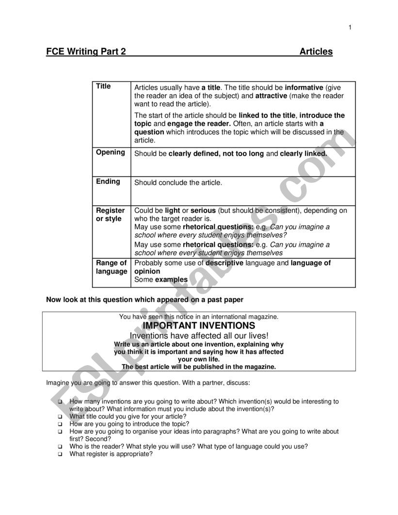 FCE writing,part 2 worksheet