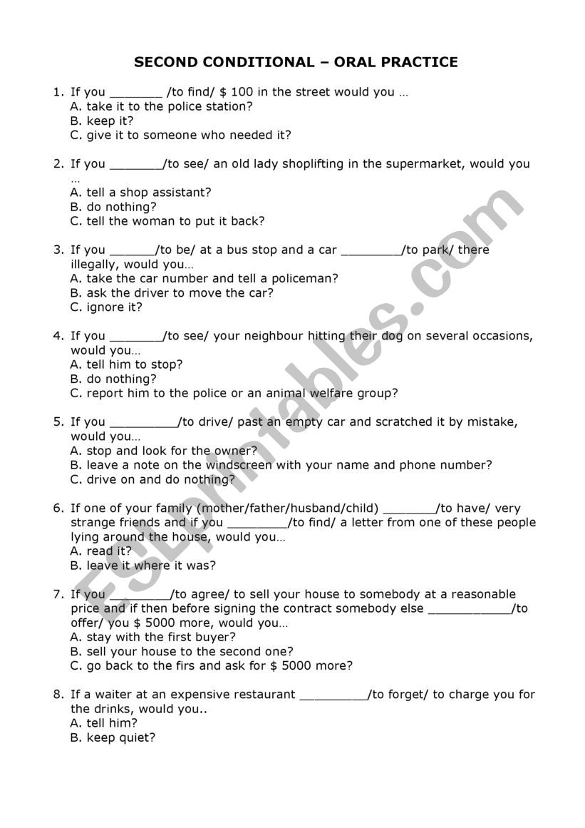 SECOND CONDITIONAL - speaking worksheet