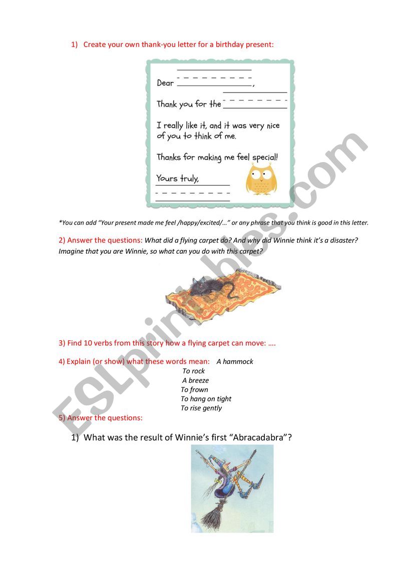 Winnies Flying Carpet worksheet