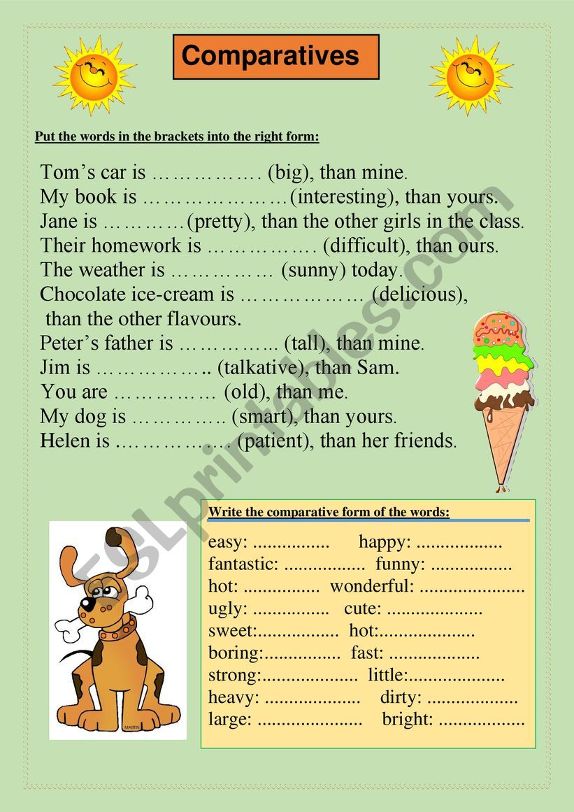 Comparatives worksheet