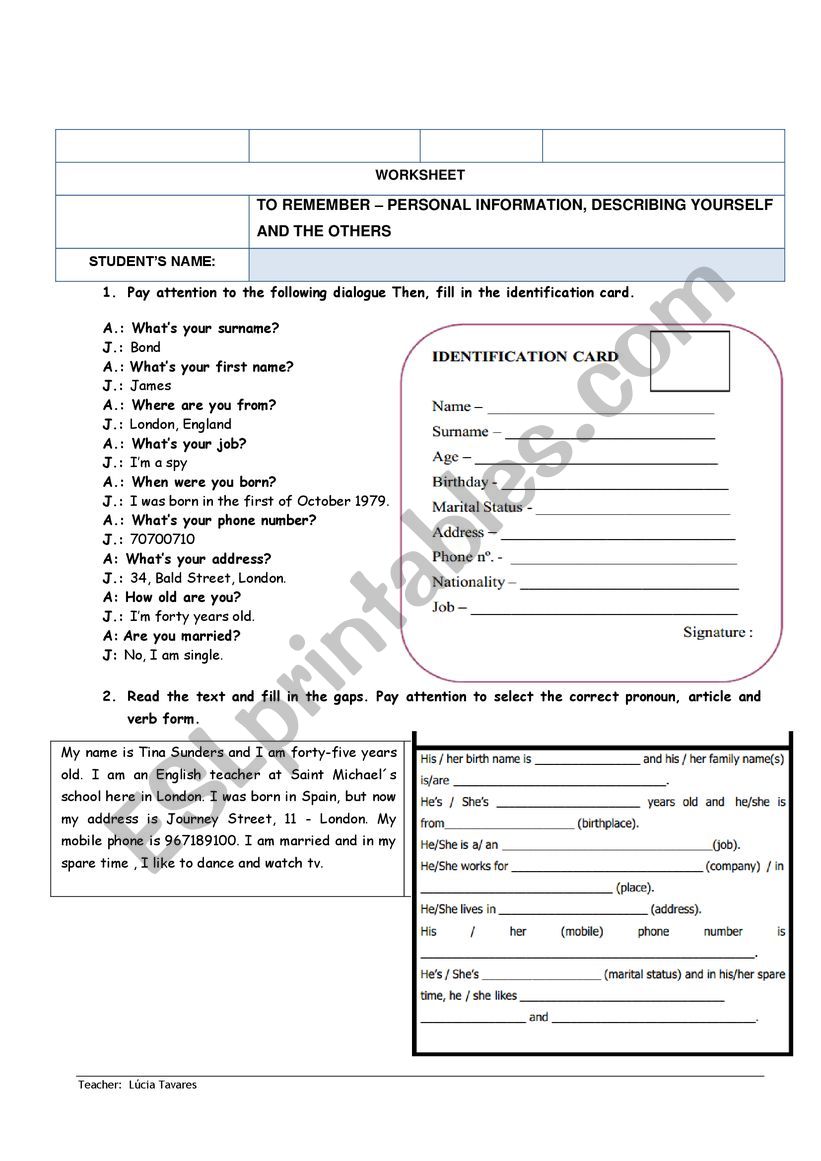 To remember - who you are worksheet
