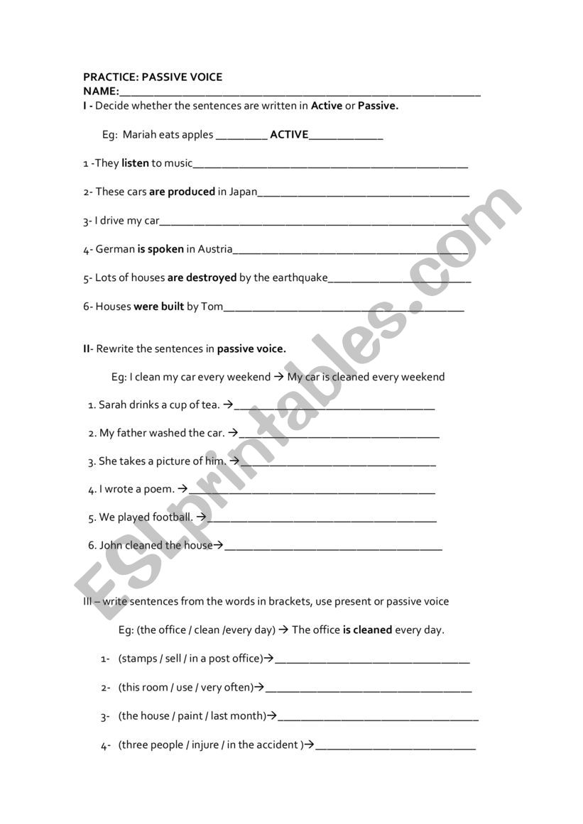 passive voice practice worksheet