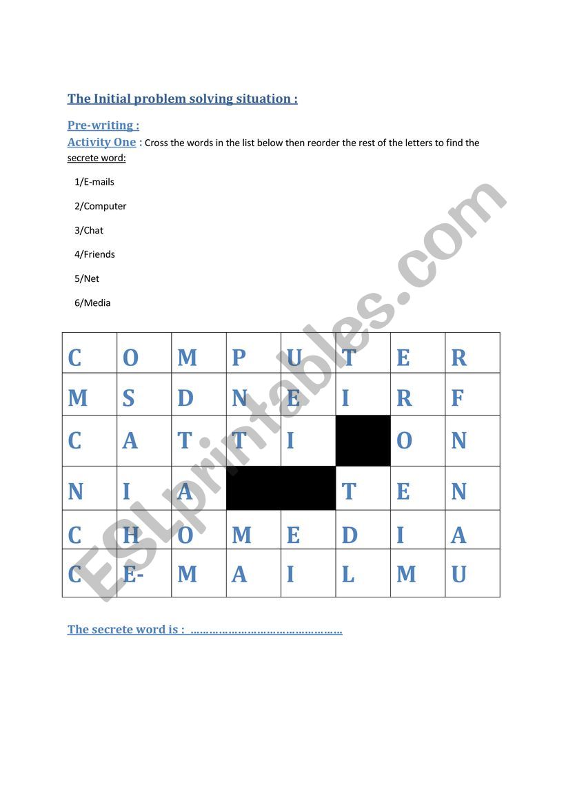 parts of computer worksheet