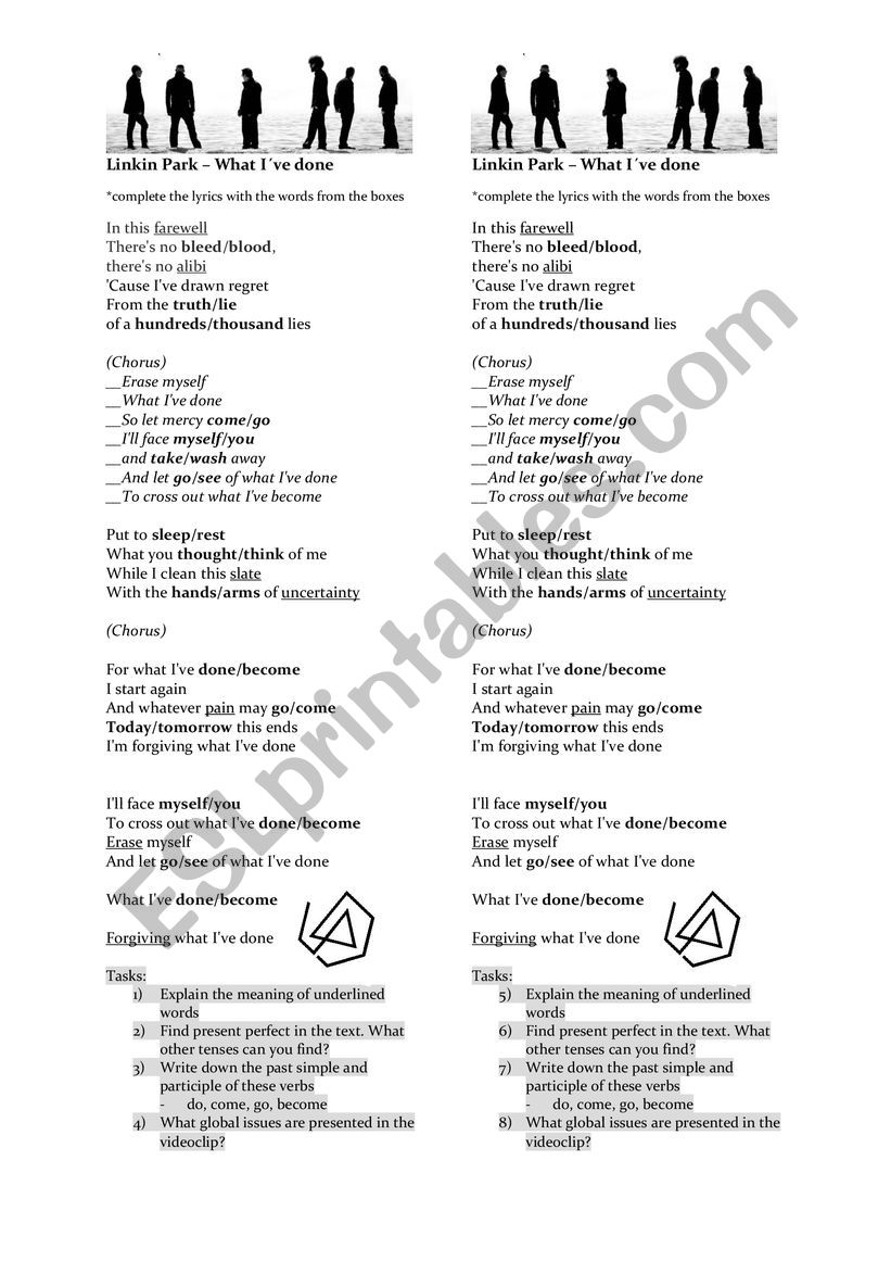 Linkin Park - What IÂ´ve done worksheet