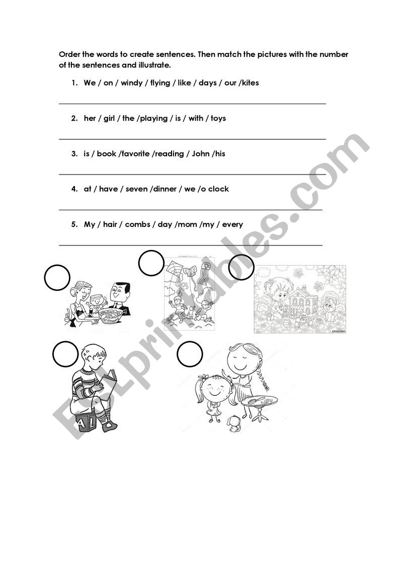 order the words  worksheet