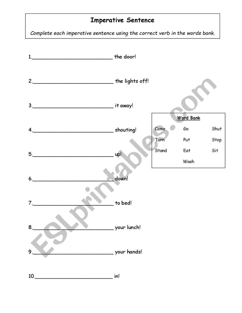 Imperative worksheet worksheet