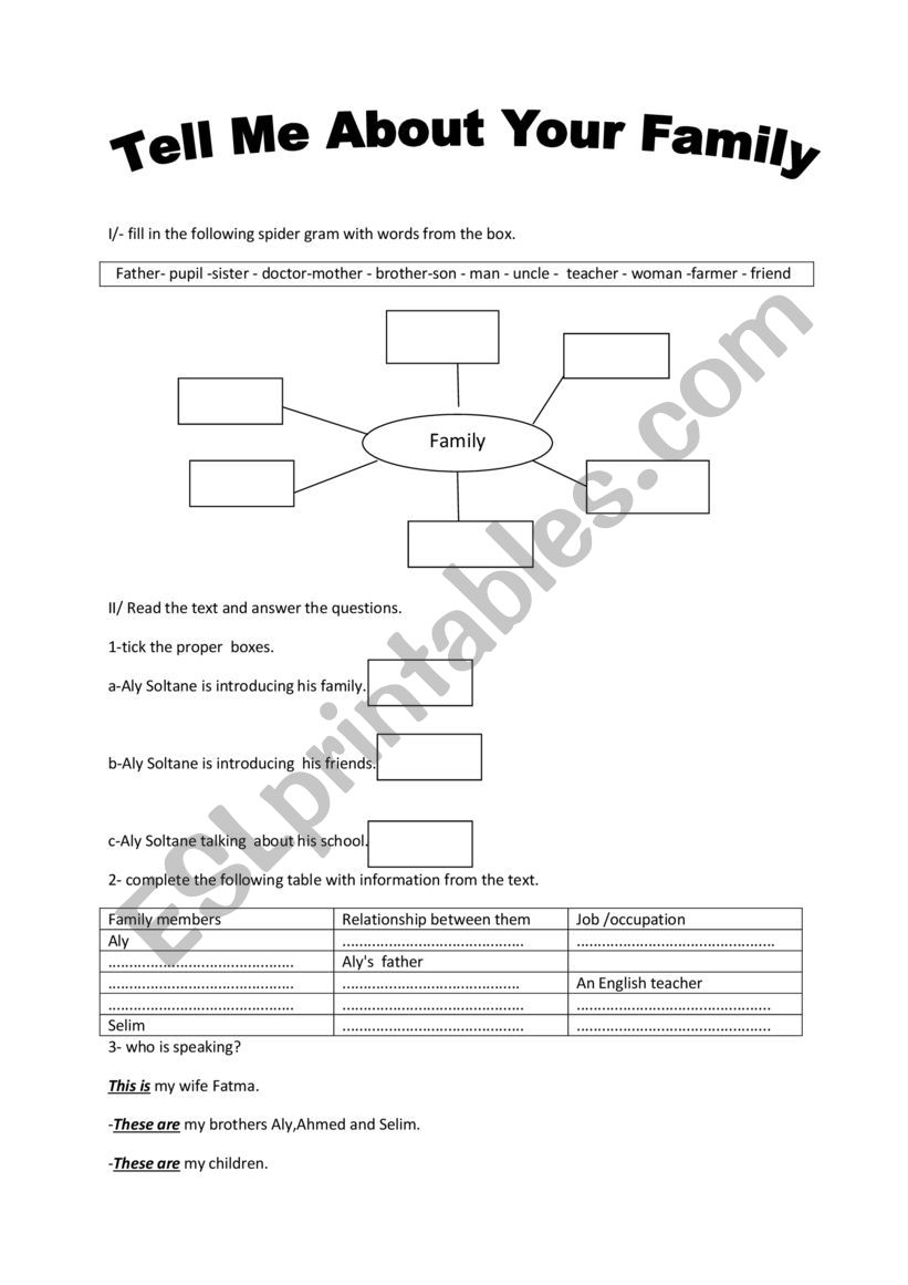 tell me about your family worksheet