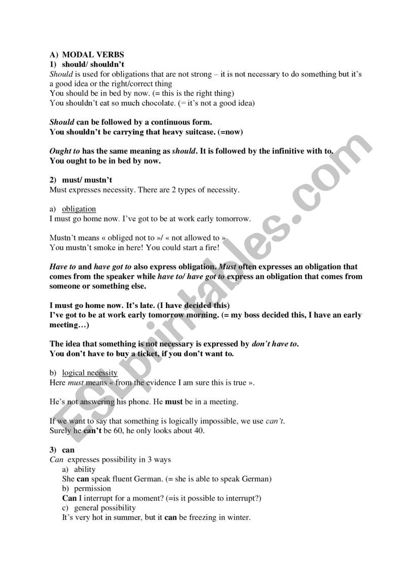 MODALS worksheet