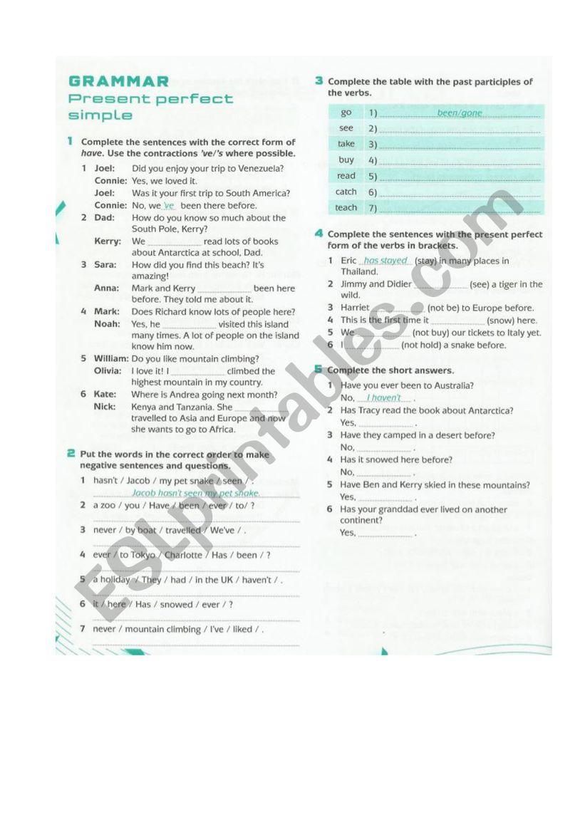 Present Perfect Practice worksheet