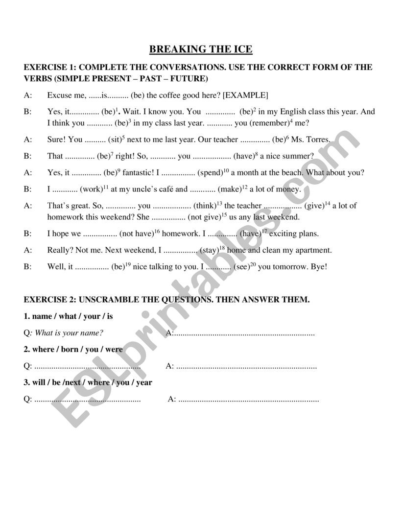 Breaking the Ice worksheet