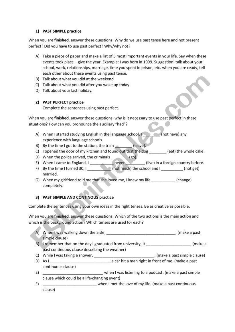 Tense review exercises - Circuit Traning