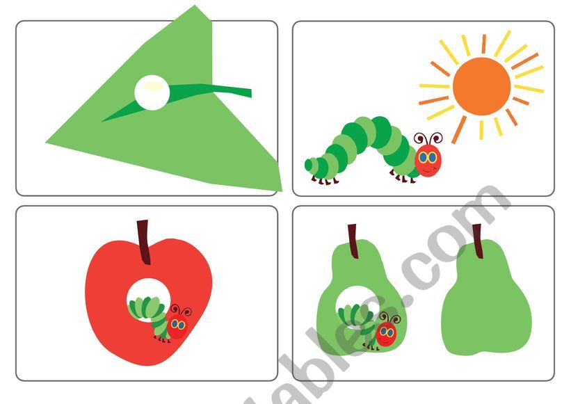 Hungry Caterpillar flashcards ESL worksheet by JonasSala